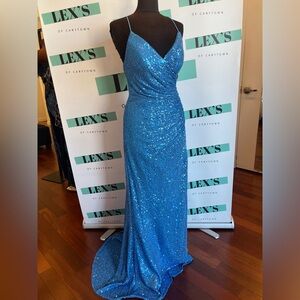 Elegant Ocean Blue Sequin Prom Dress